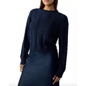 SANCTUARY Sweater Size XS Navy Blue Cable Knit Sweater NEW Long Sleeve Crew Neck